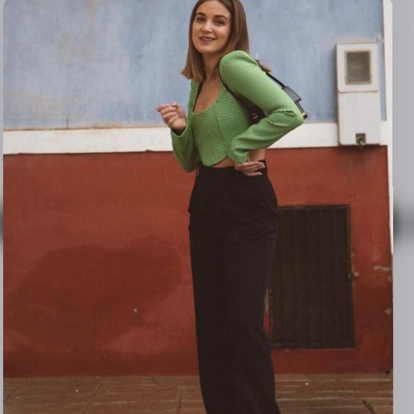 NWT Zara Houndstooth Neon Green & Black Crop Top Medium M Gorgeous Top - Picture 8 of 9